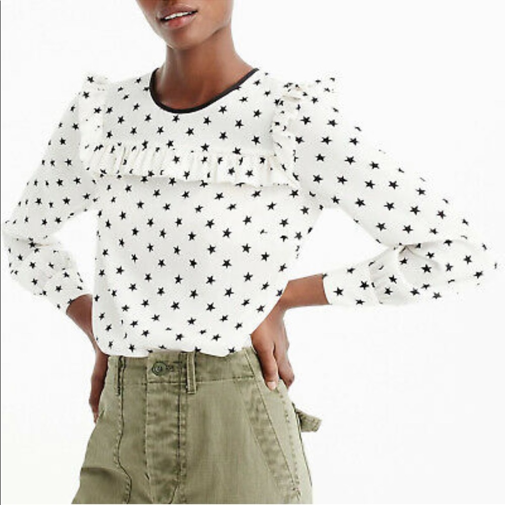 J. Crew Silk Stars Ruffle Long Sleeves Blouse